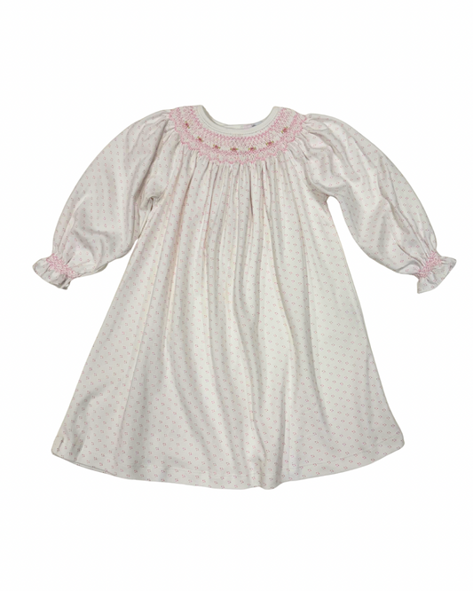 Sally Pink Dots Smocked Pima Bishop Dress