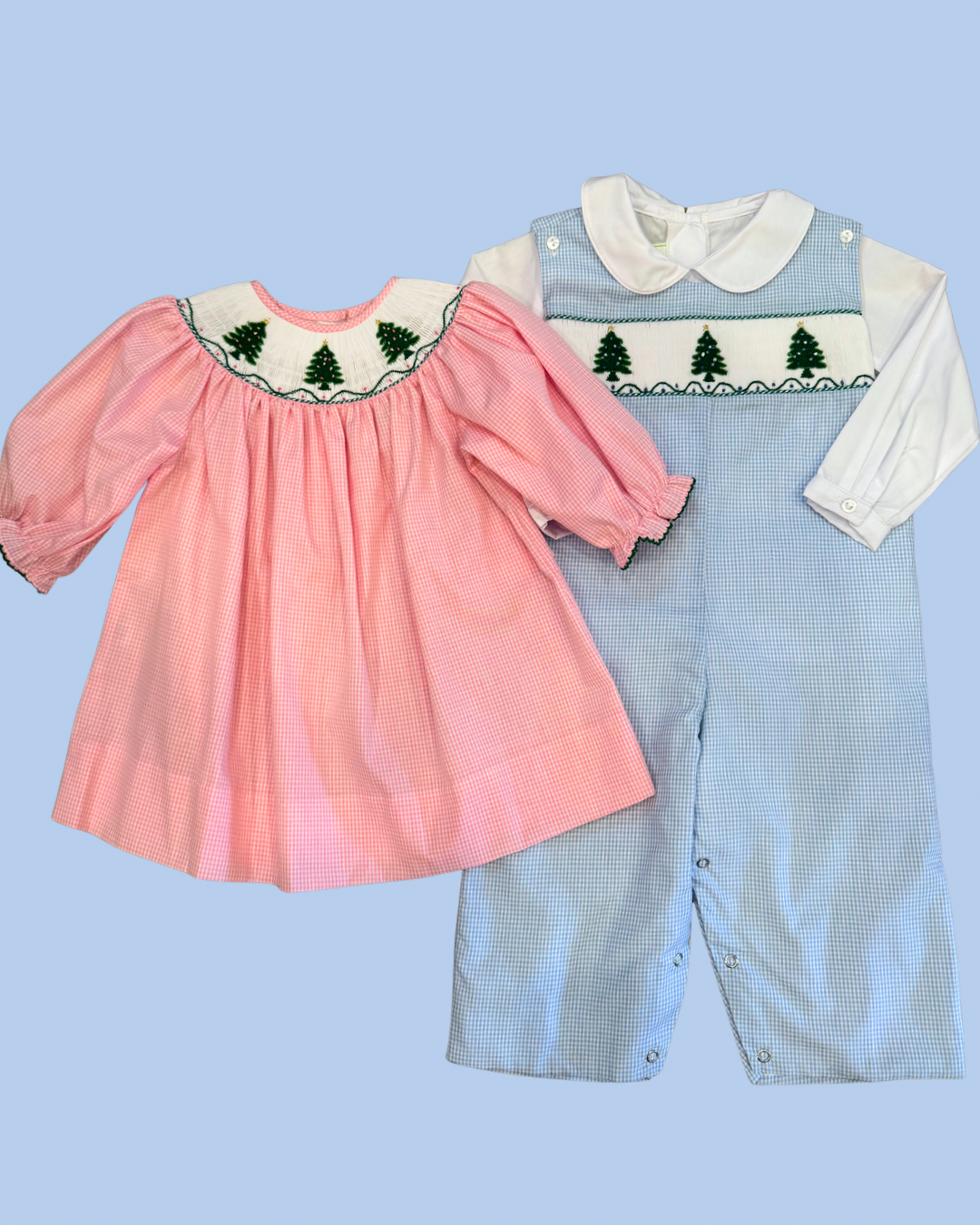 Christmas Tree Smocked Bishop Dress