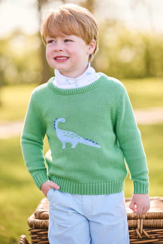Intarsia Sweater, Blue Dinosaur