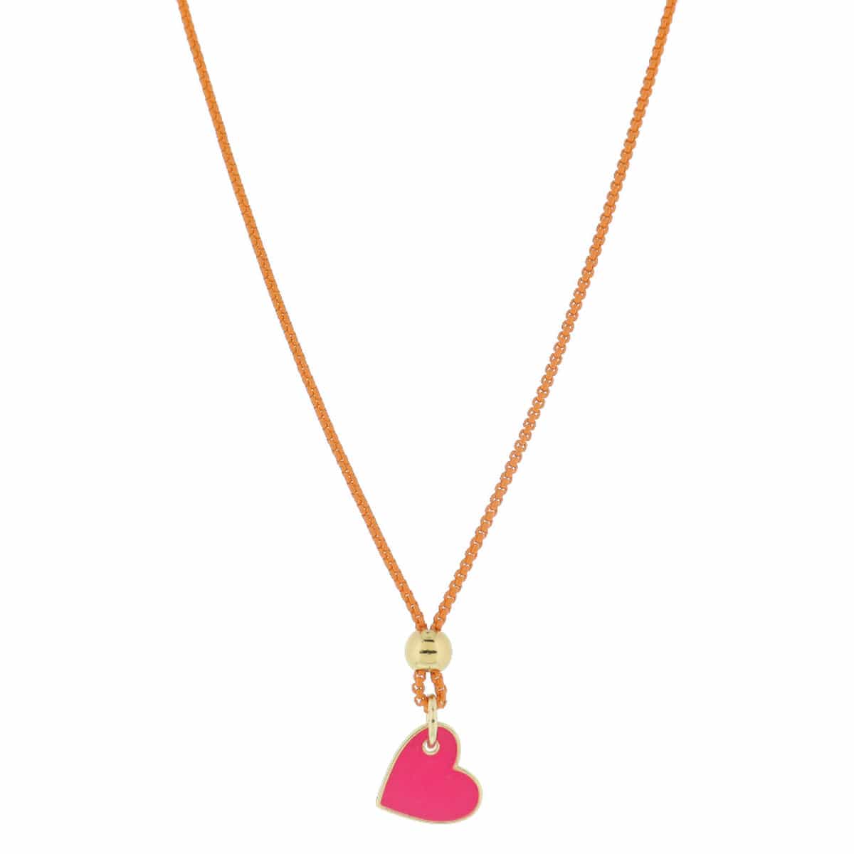 Hot Pink Bead and Gold Heart Necklace