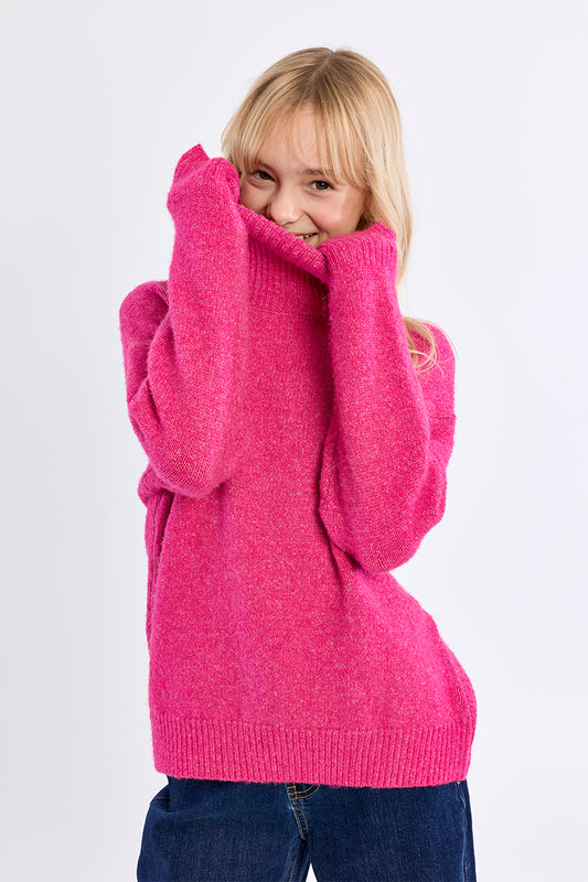 Girls Oversized Sweater, Fuchsia