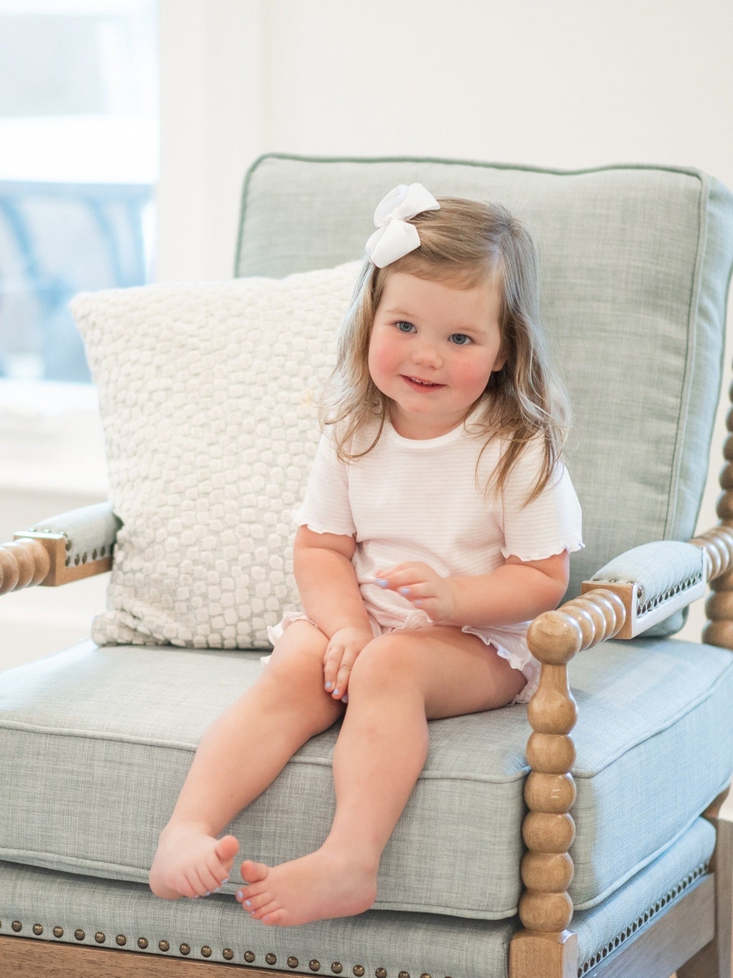 Short Sleeve Pima Mini-Stripe Ruffle Short Set