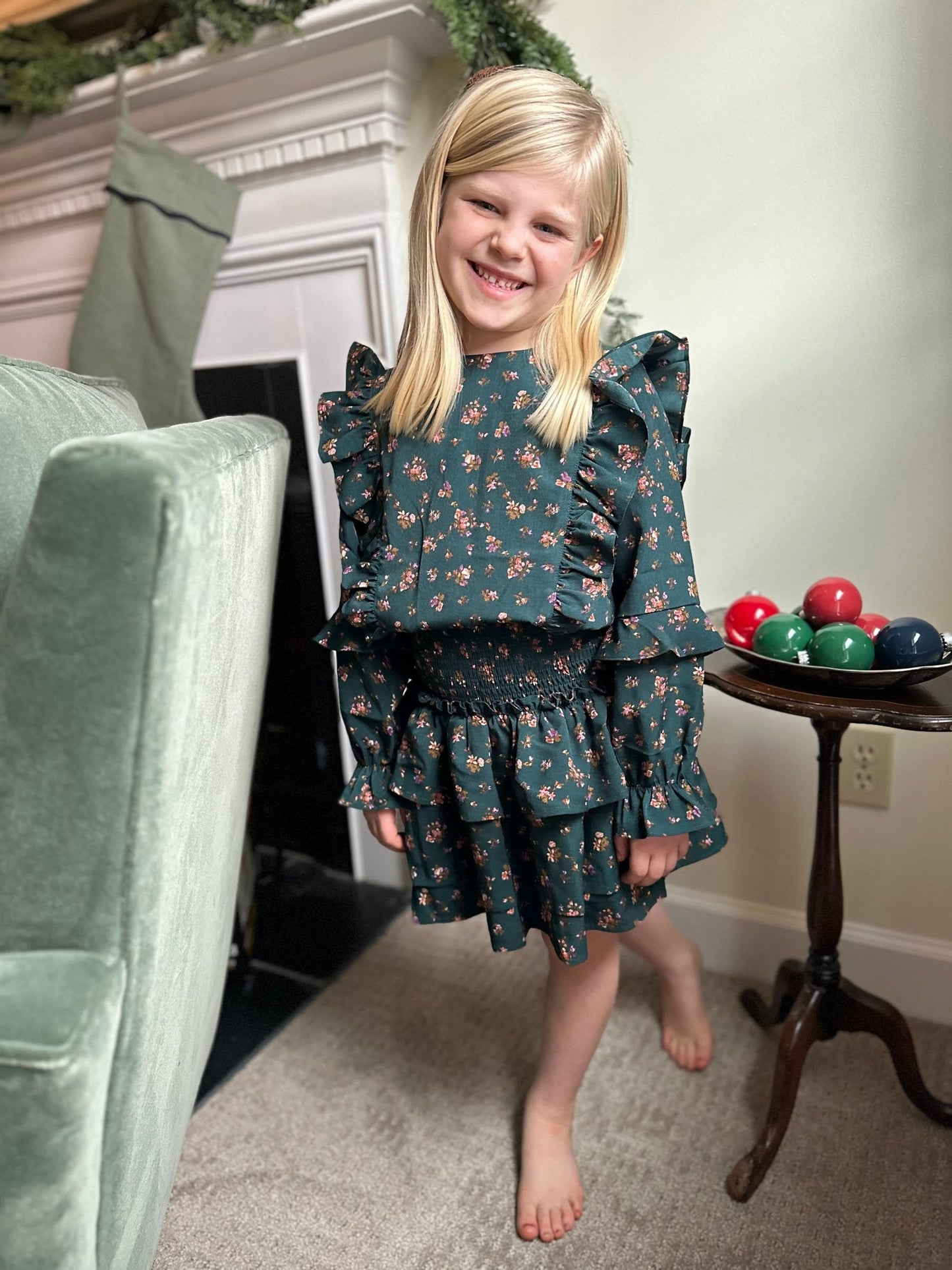 Charlie Dress, Evergreen Vintage Floral