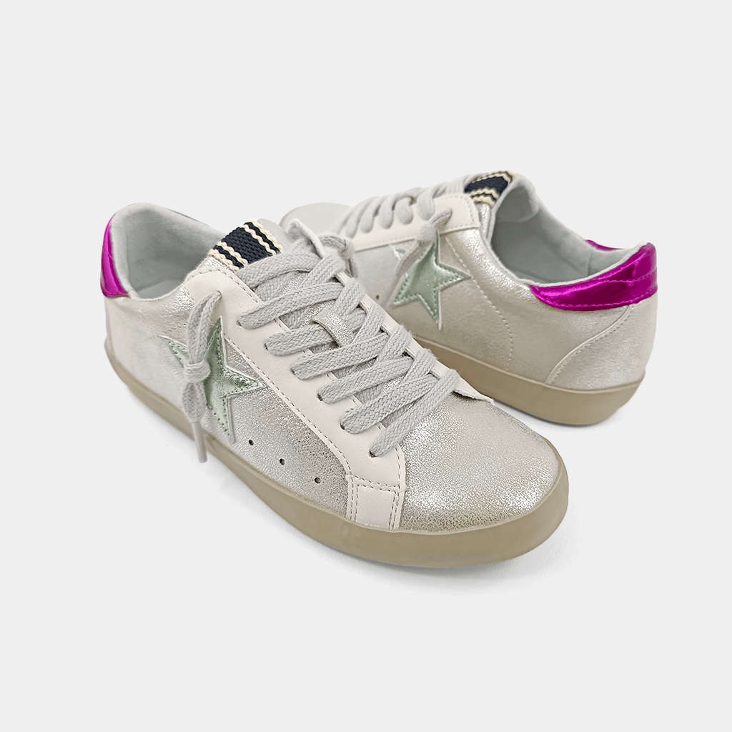 Paula Kids Sneaker, Silver Distressed