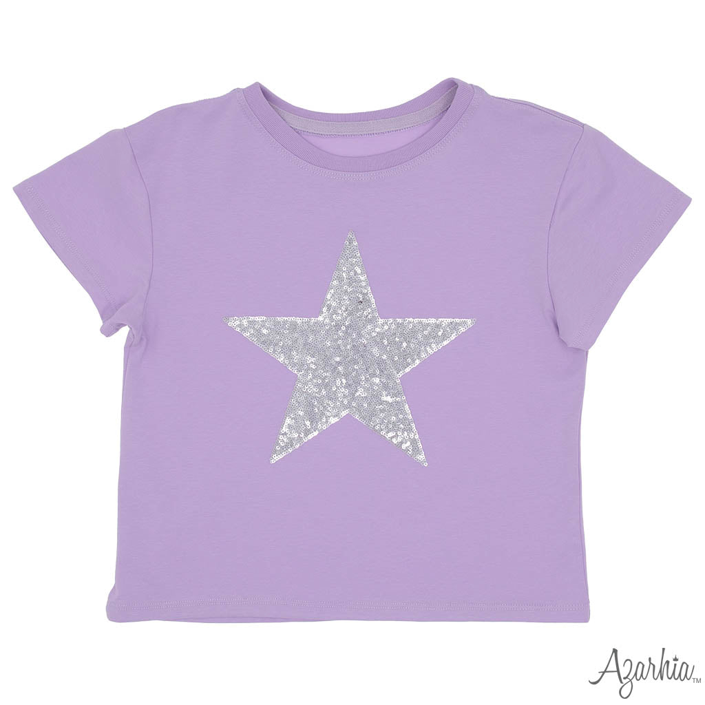 Lavender Boxy Tee, Silver Sequin Star