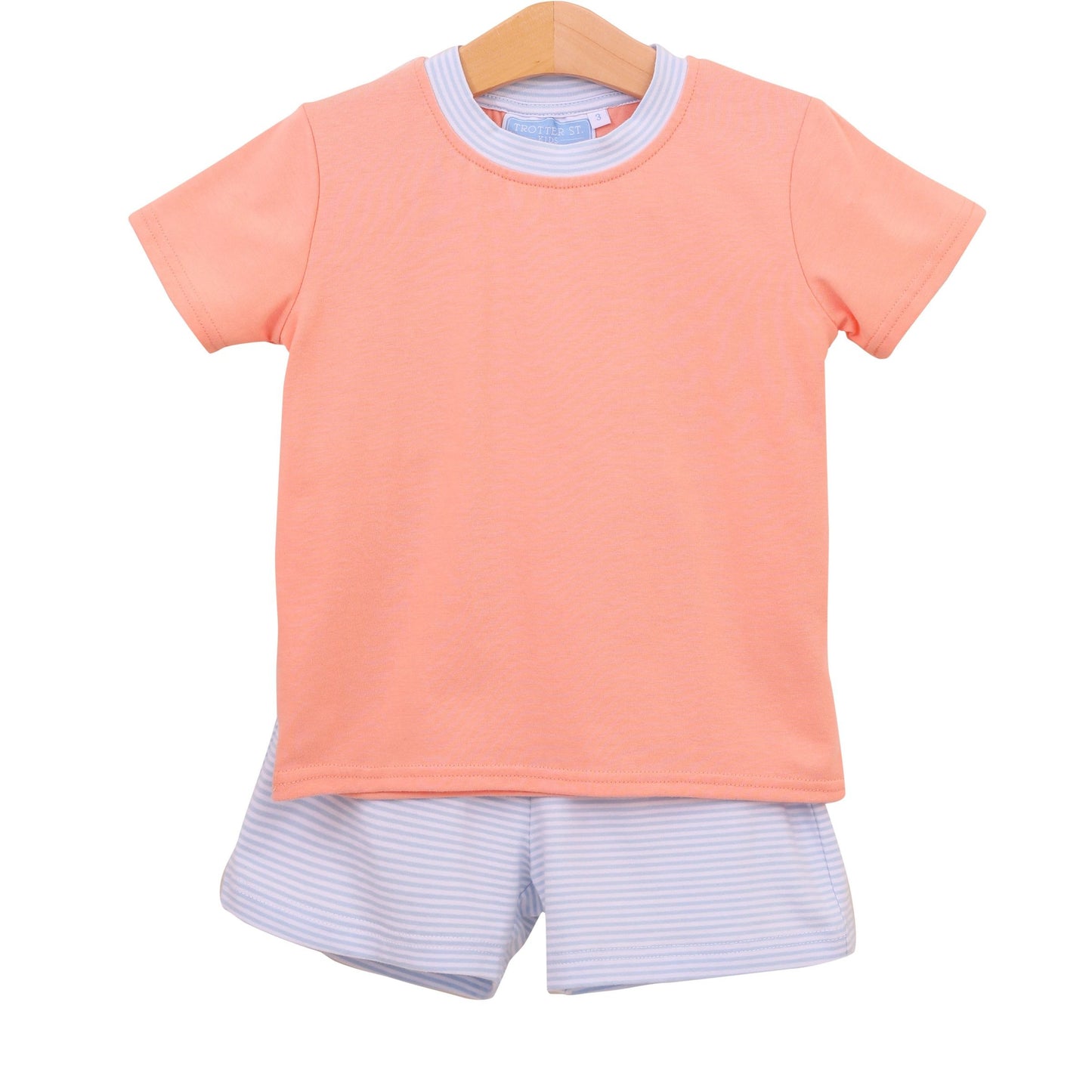Shepherd Short Set, Light Blue Stripe & Coral