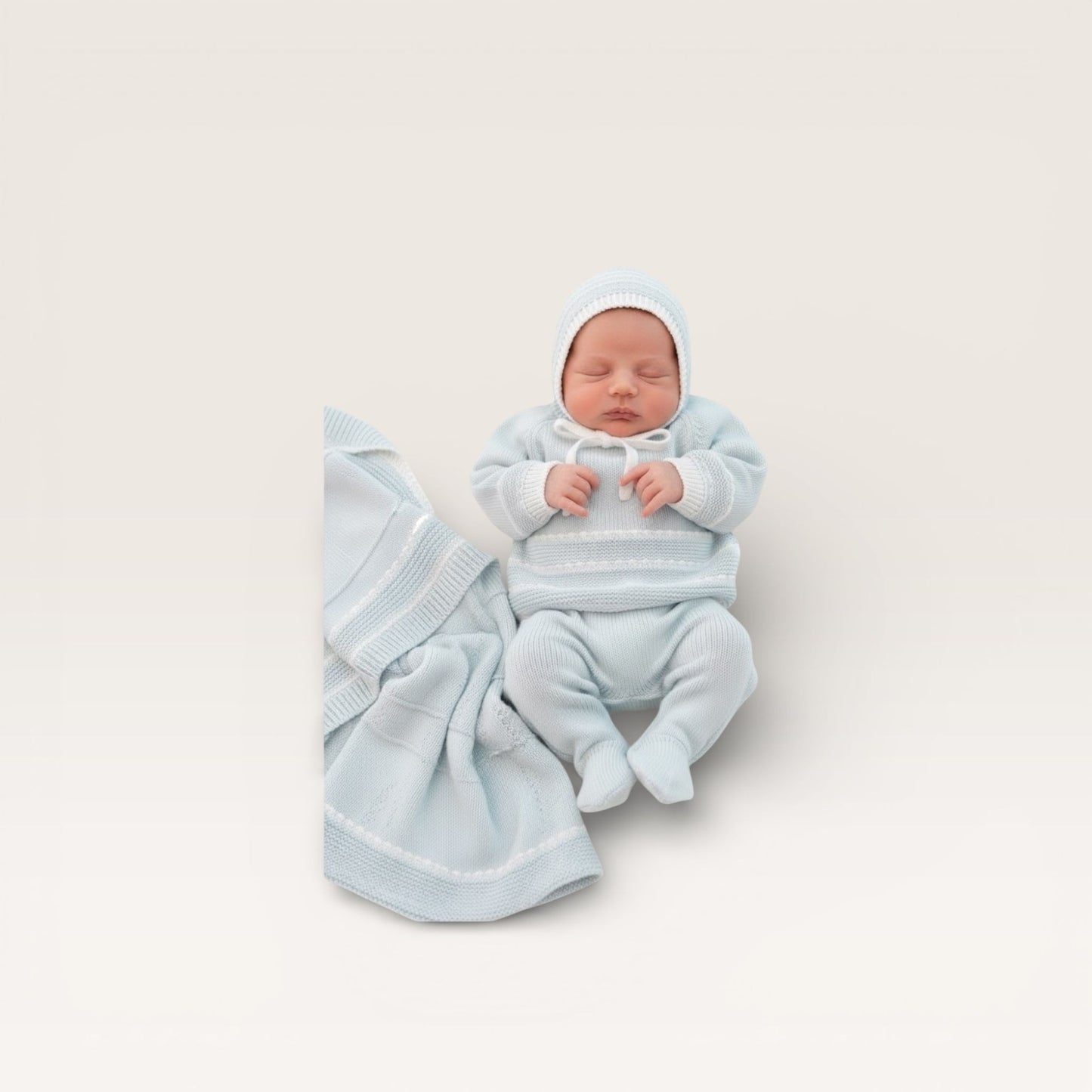 Stripe Layette Three Piece Set, Light Blue