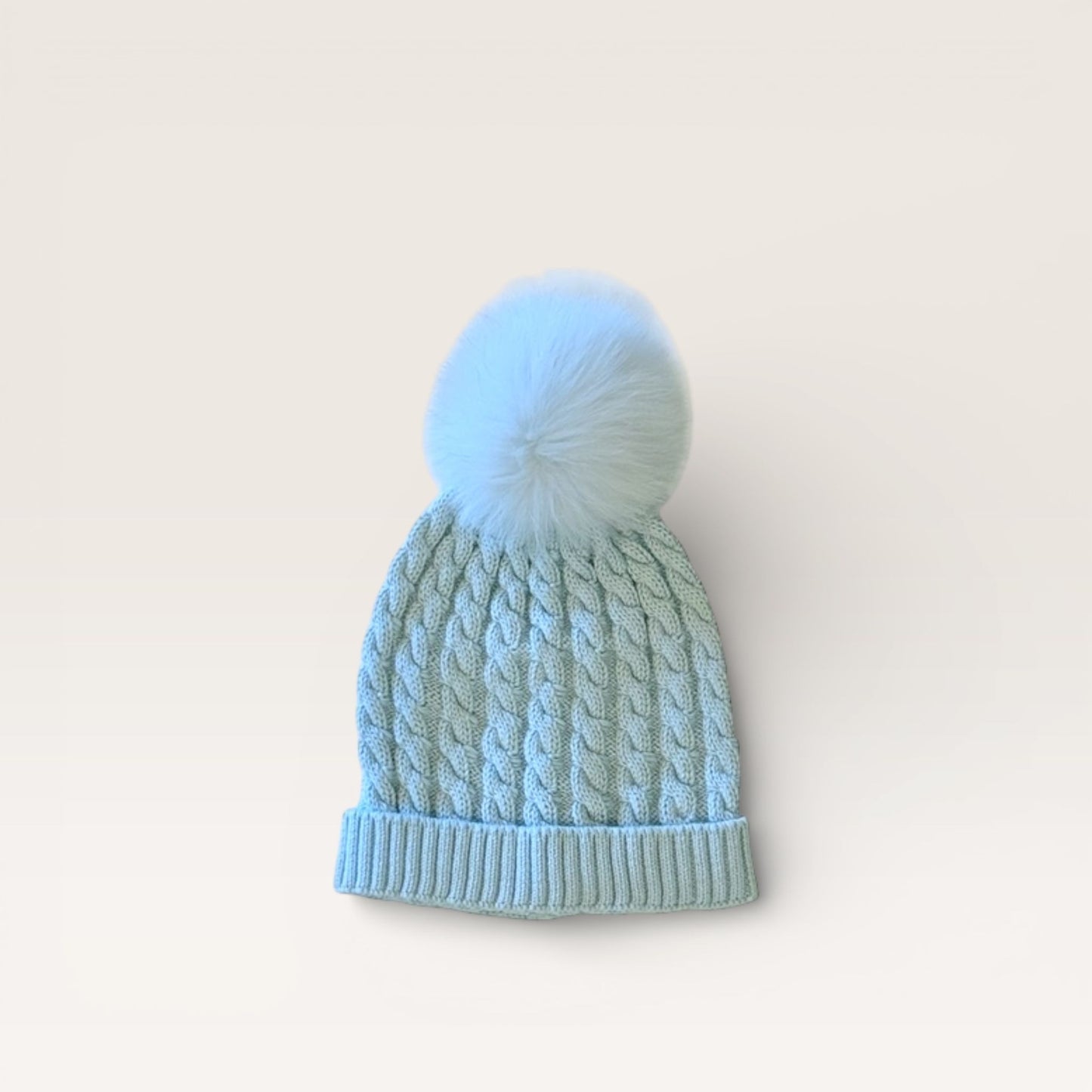 Cable Toboggan Hat with Pom, Light Blue