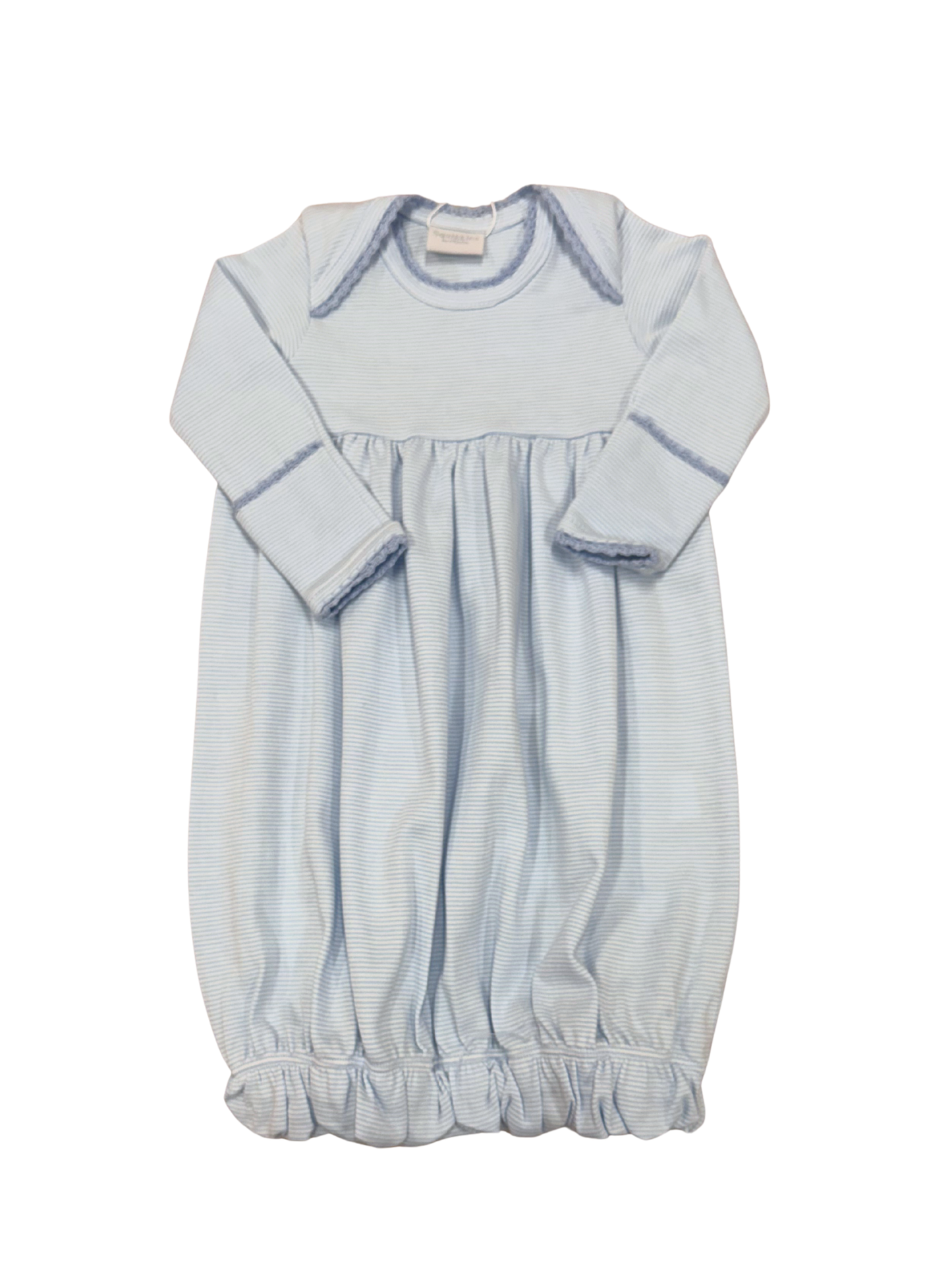 Blue Ministripe Lap Shoulder Gown with Blue Picot Trim