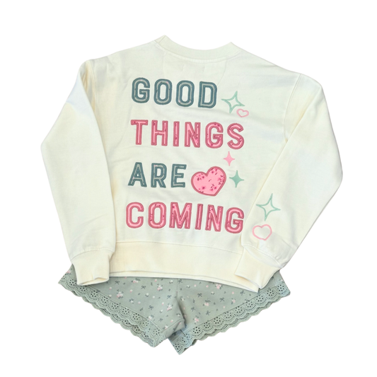 Good Things Are Coming Applique Sweatshirt, Coconut Cream