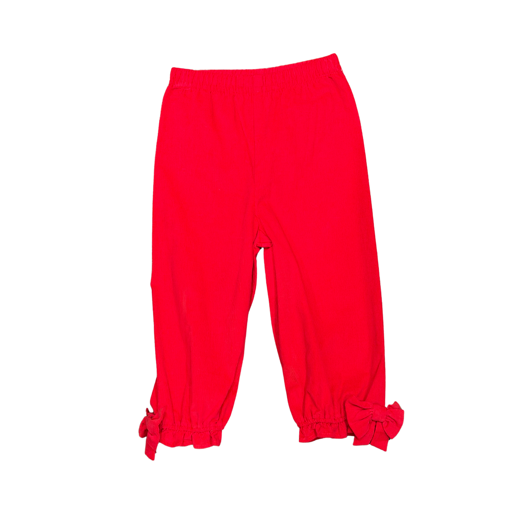 Noelle Bow Pants, Red Corduroy