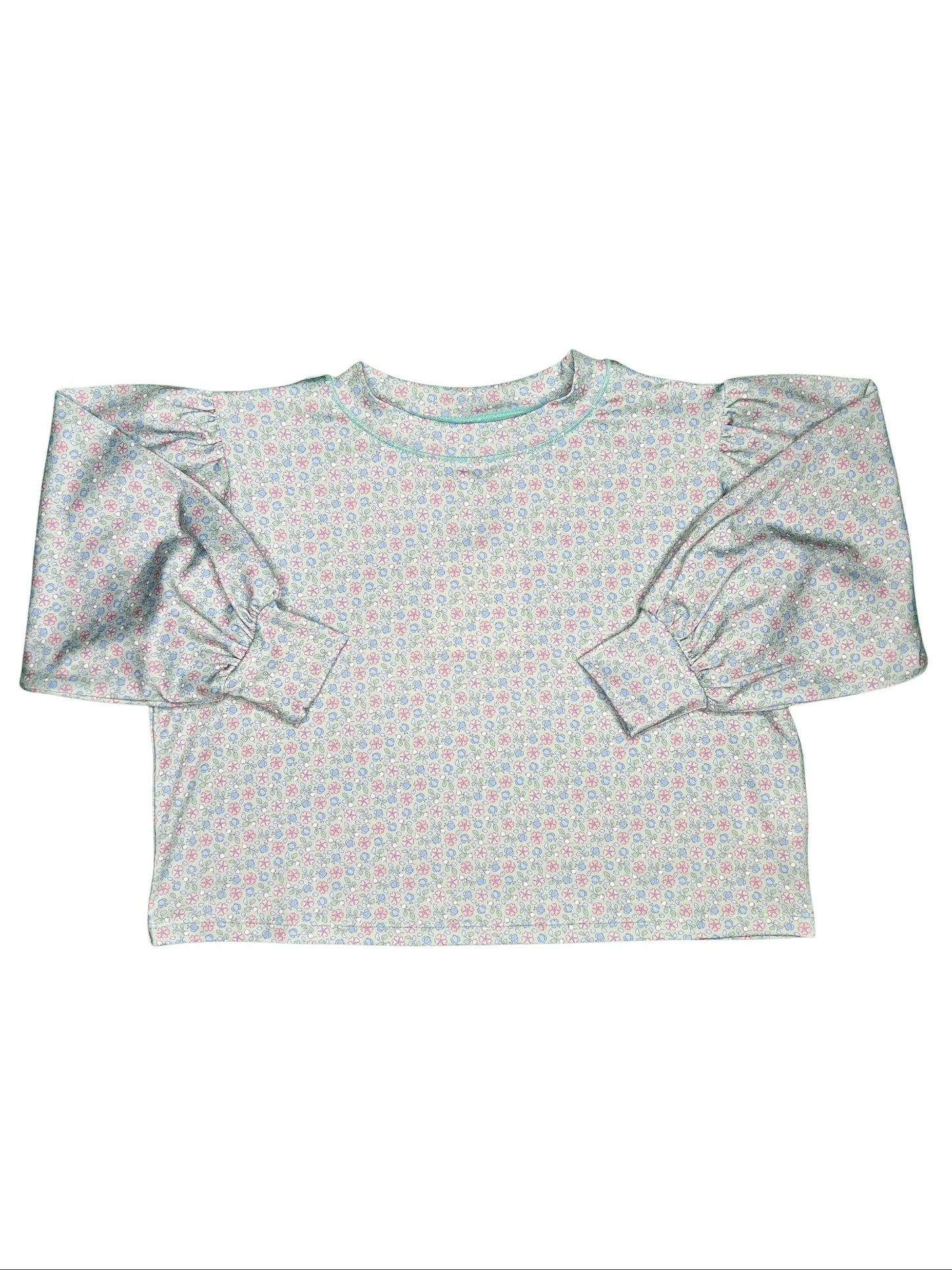 Puff Sleeve Top, Blue/Pink Floral