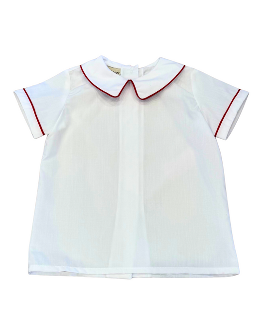 White Peter Pan Collar with Red Piping