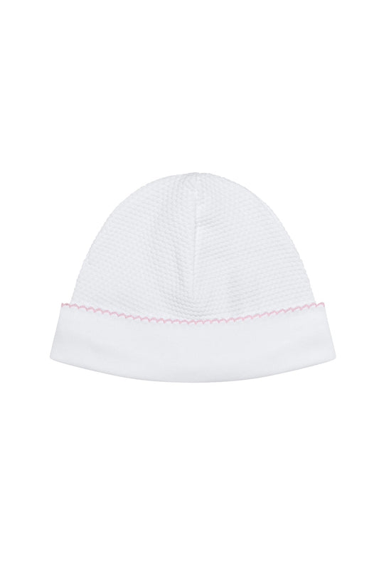 White Bubble Baby Hat, Pink Picot