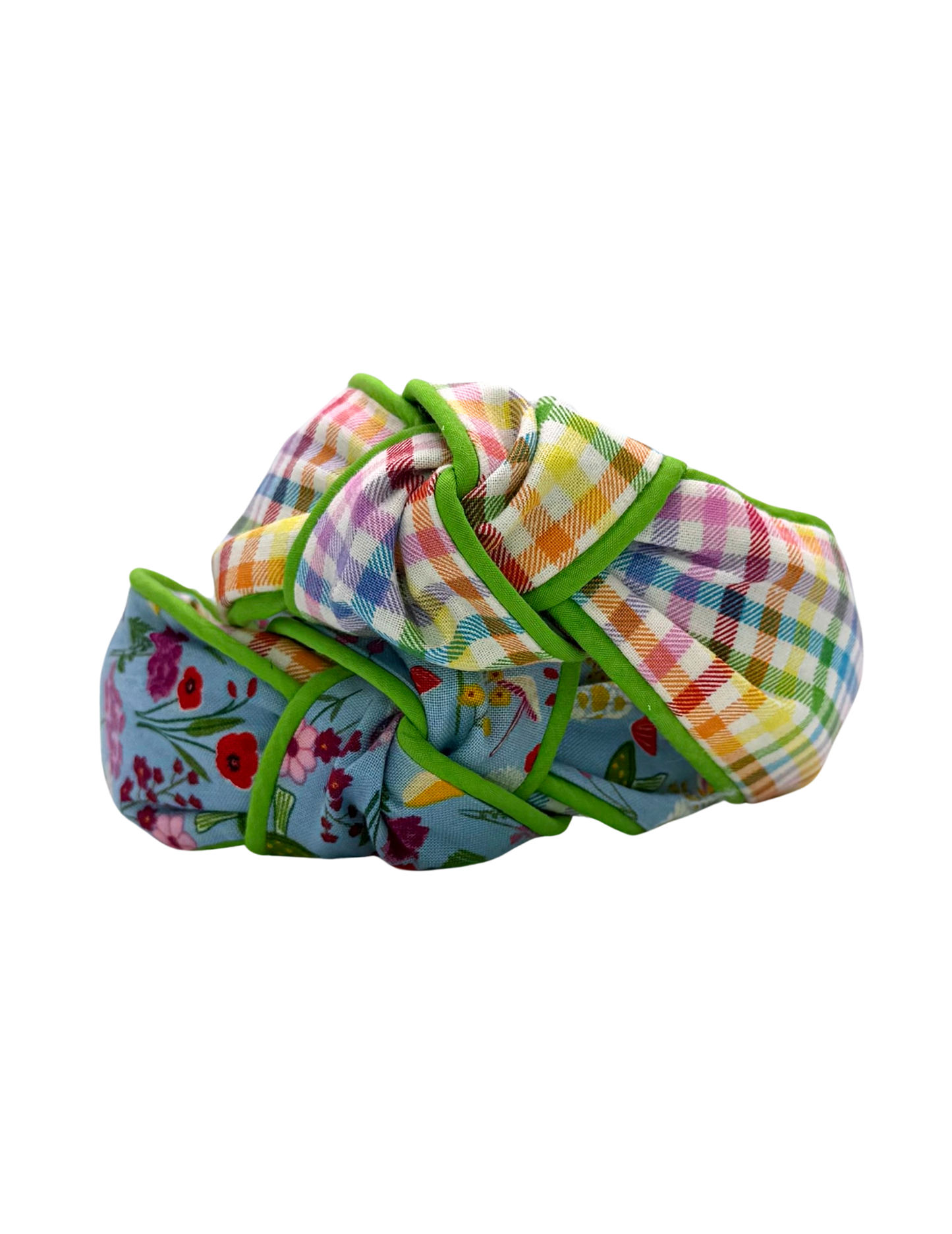 Rainbow Gingham with Green Piping