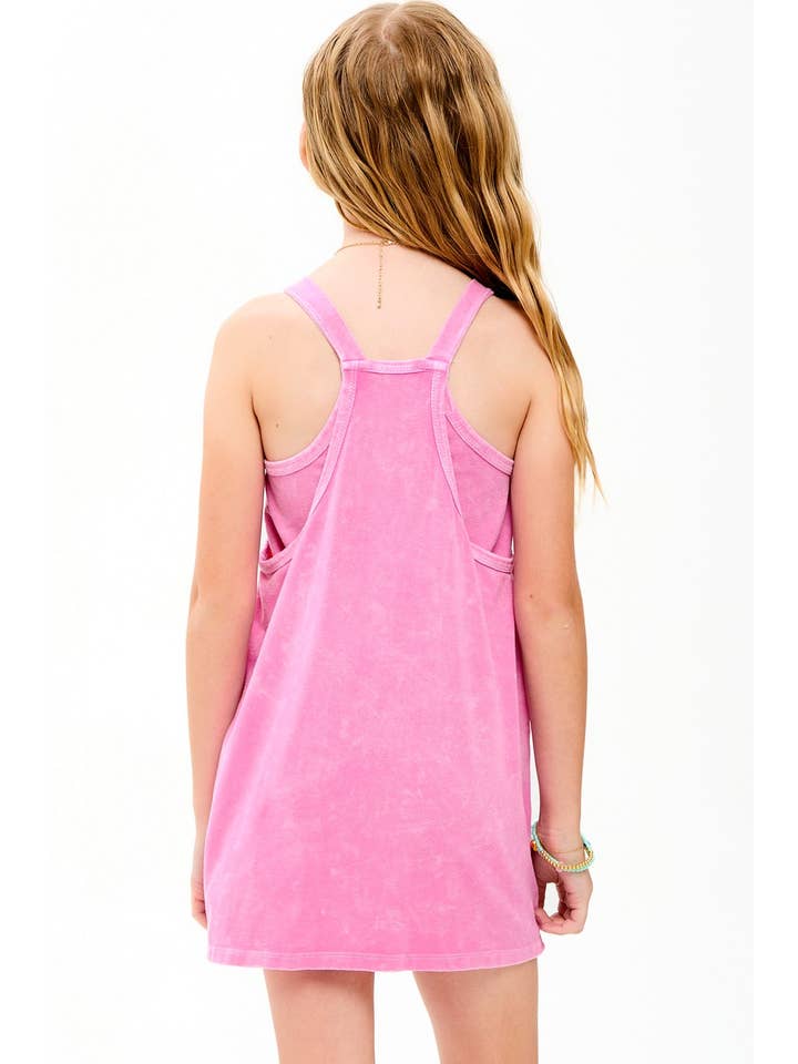 Mineral Wash Mini Dress with Inner Romper, Pink