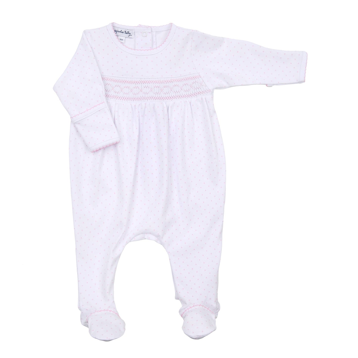 Mini Dots Smocked Footie, Pink