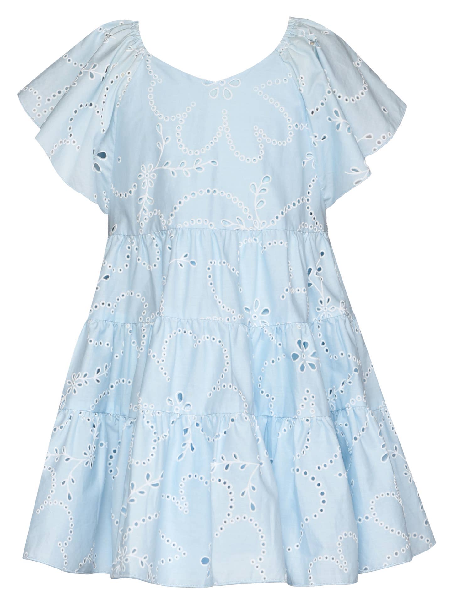 Eyelet Flutter Sleeve Dress, Blue