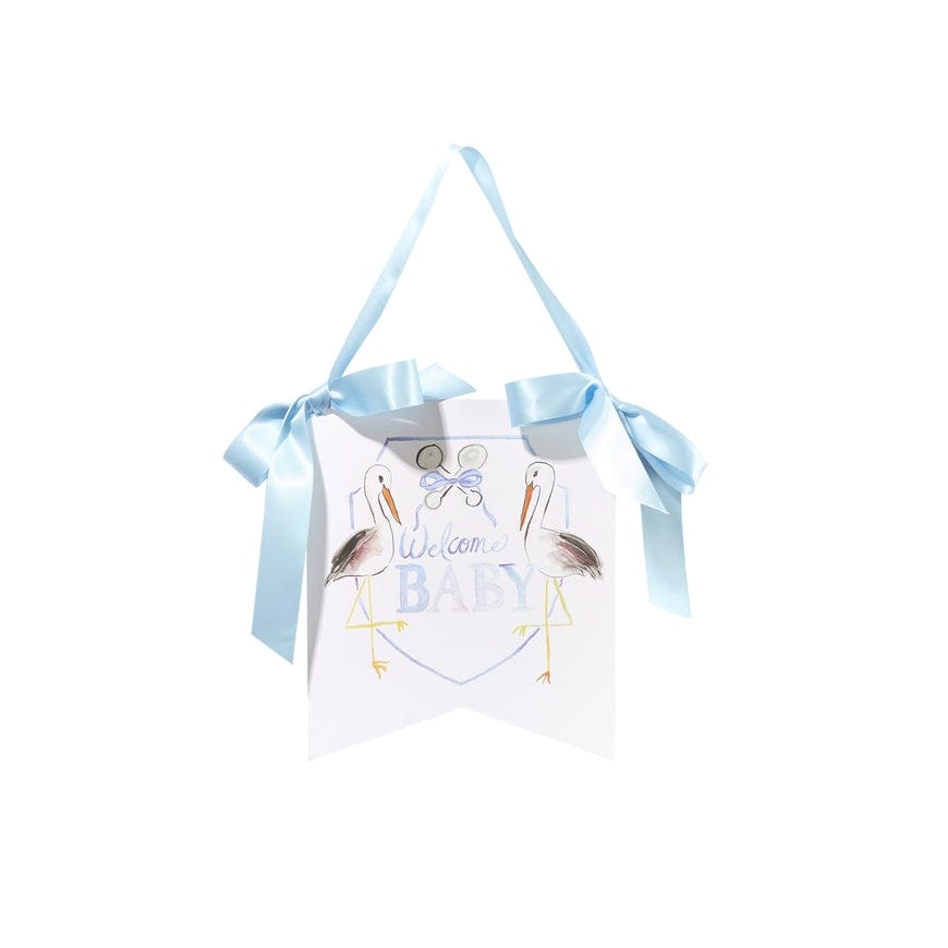 "Welcome Baby" Stork Hanger, Blue