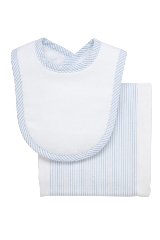 Seersucker Stripe Drooler Bib & Burp Set, Blue
