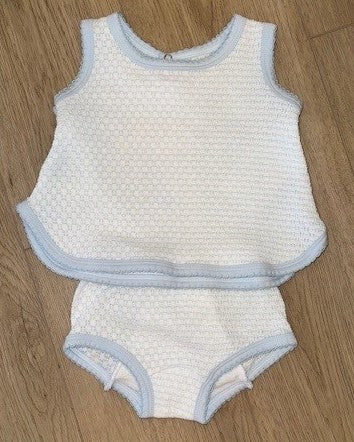 Sleeveless Diaper Set - Blue with Blue Trim