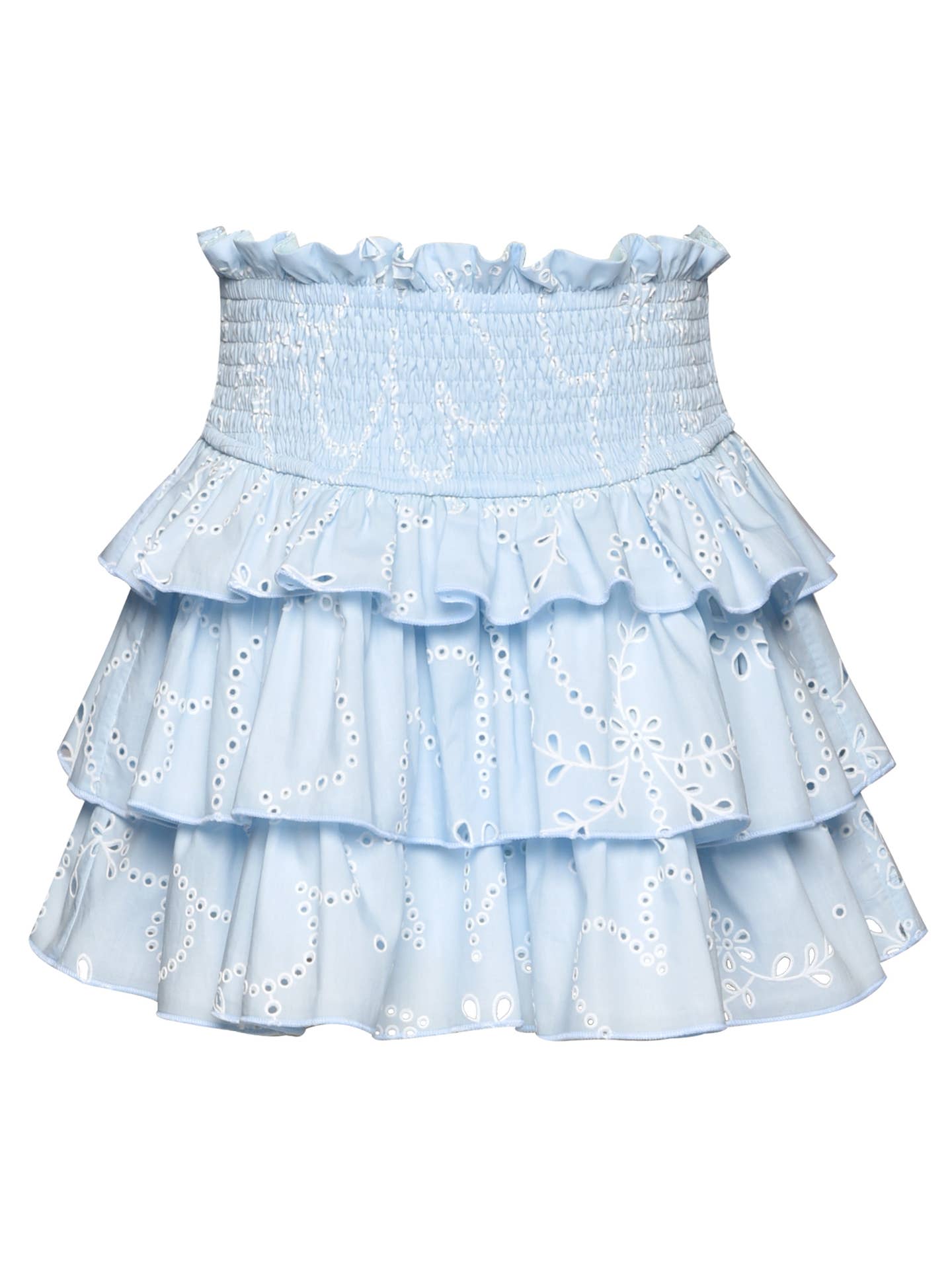 Eyelet 3-Tier Smocked Waist Skirt, Blue