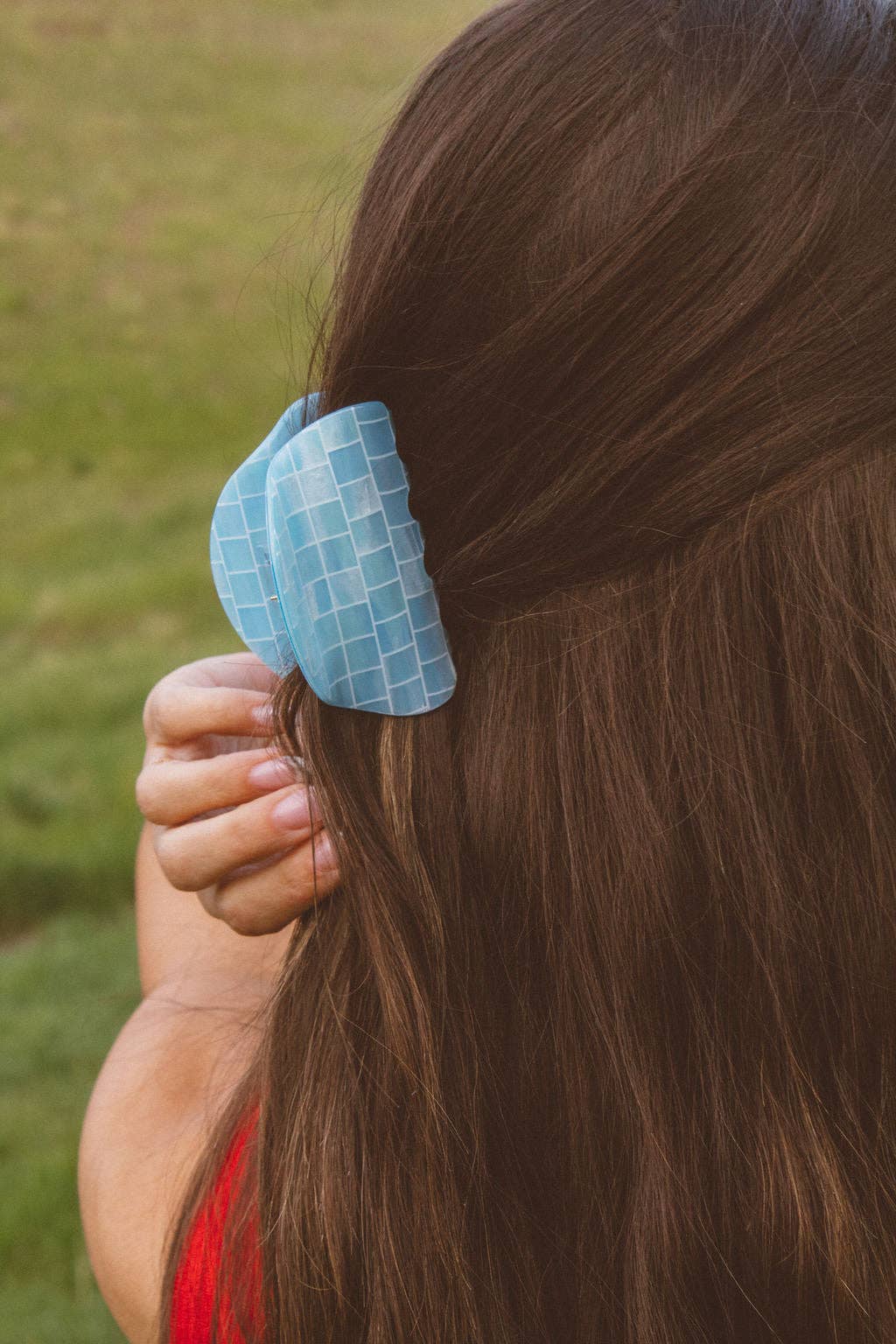 Blue Grid Checked Claw Clip
