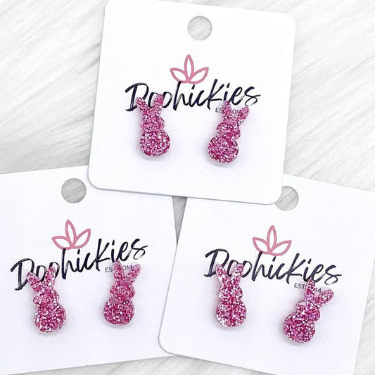 Pink Glitter Bunny Earrings