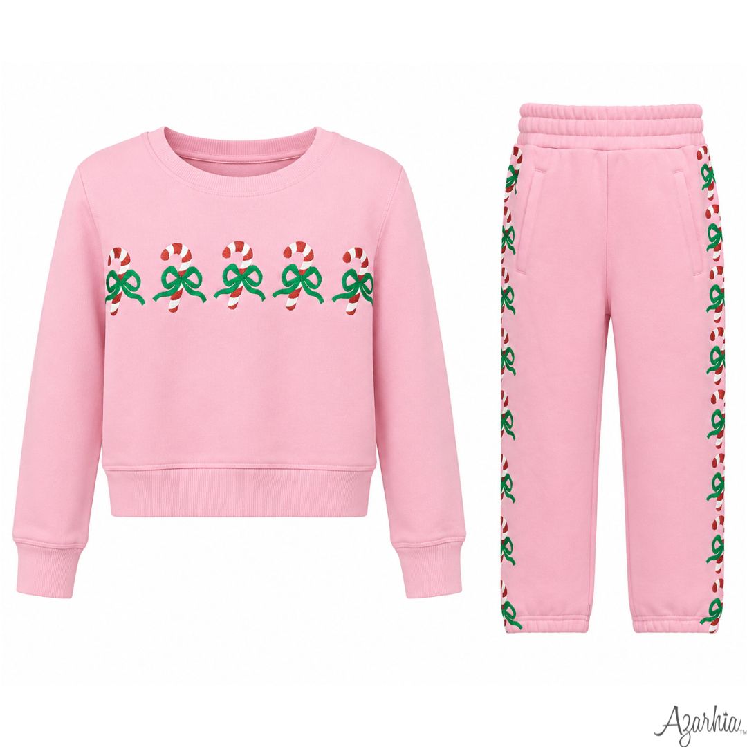 Holiday Glitter Candy Cane Jogger Set