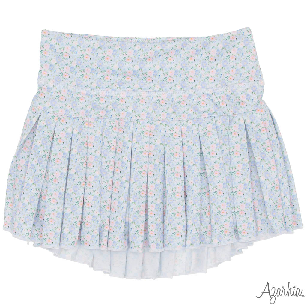 Grand Blue Flowers Pleated Skort