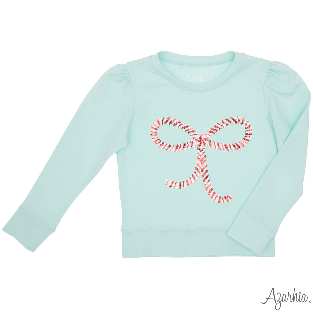 Candy Cane Bow Mint Sweatshirt