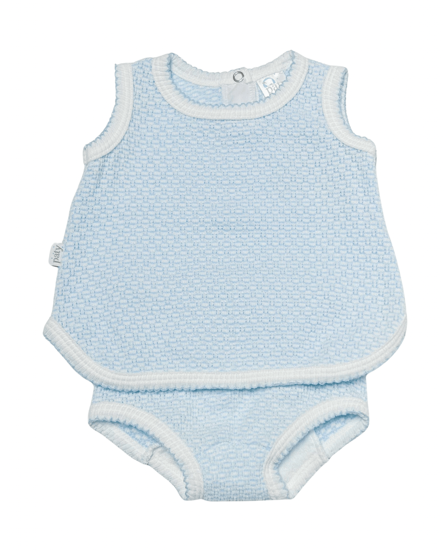 Sleeveless Diaper Set - Blue with White Trim
