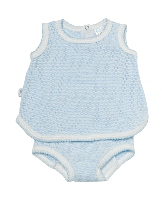 Sleeveless Diaper Set - Blue with White Trim