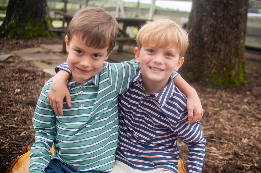 Too Cool for School Polo, Dark Denim & Crabapple