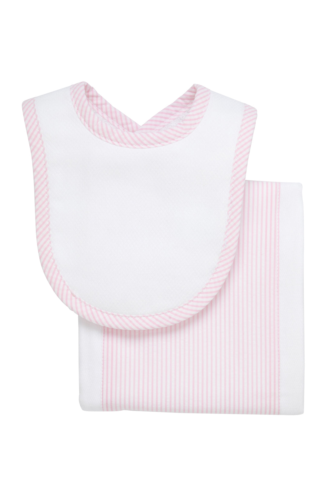 Seersucker Stripe Drooler Bib & Burp Set, Pink