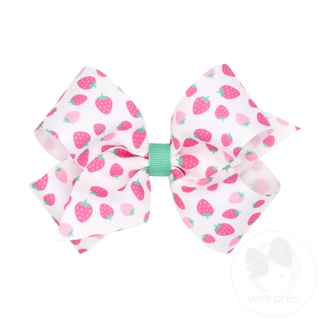 Strawberry Print Grosgrain Bow (2 Sizes available)