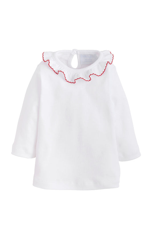 Caroline Knit Blouse, White with Red