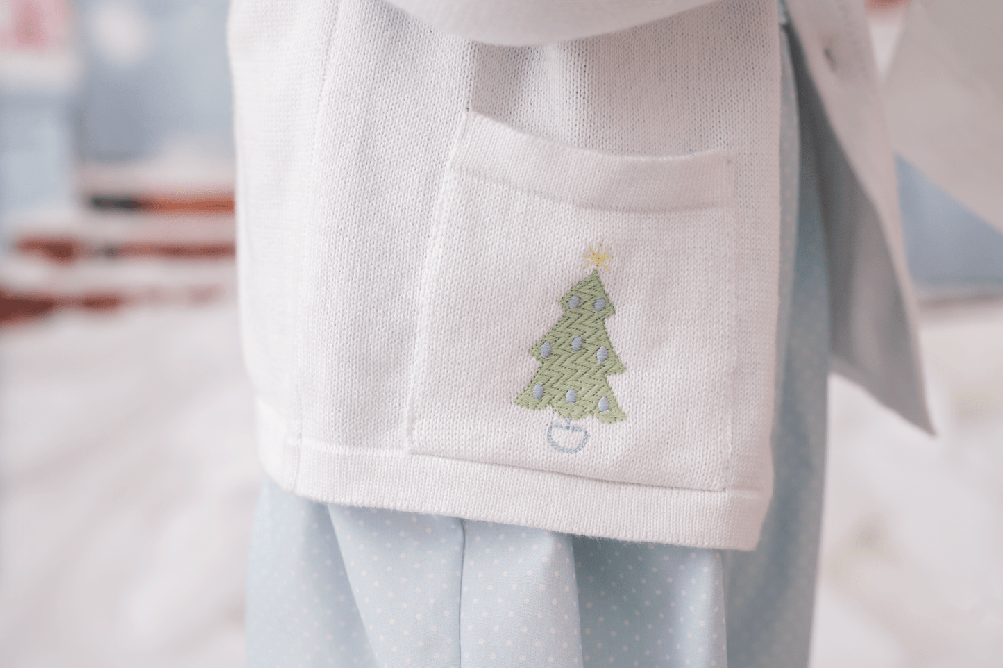 Burrow Button Down Sweater, Christmas Tree Blue