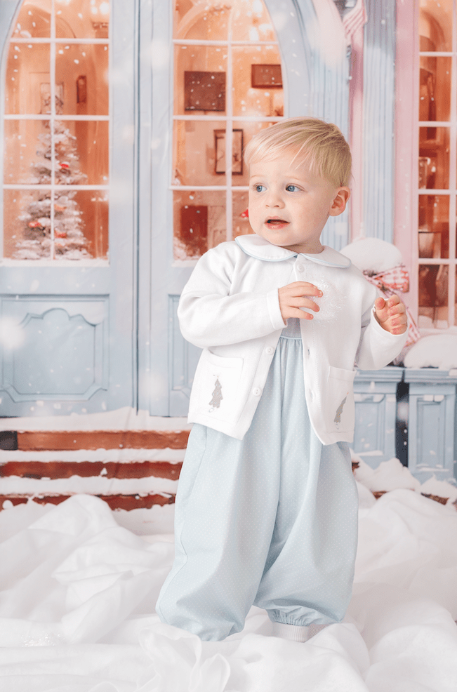 Burrow Button Down Sweater, Christmas Tree Blue