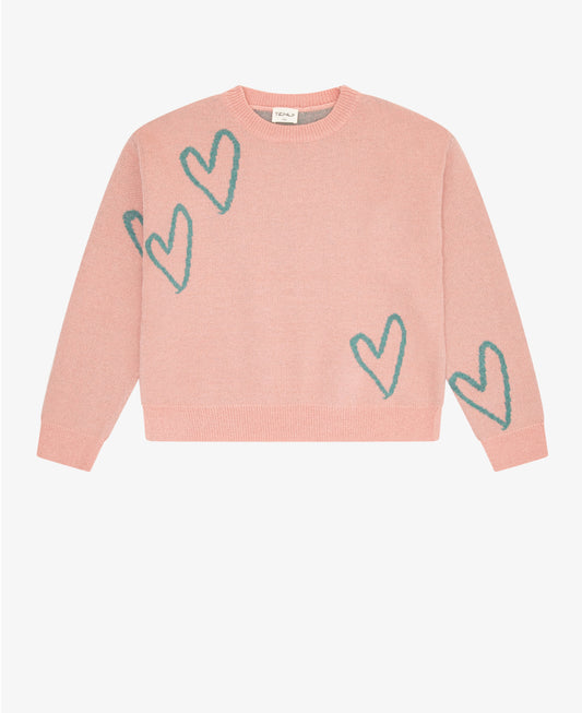 Boxy 'Hearts' Sweater - Pink & Teal
