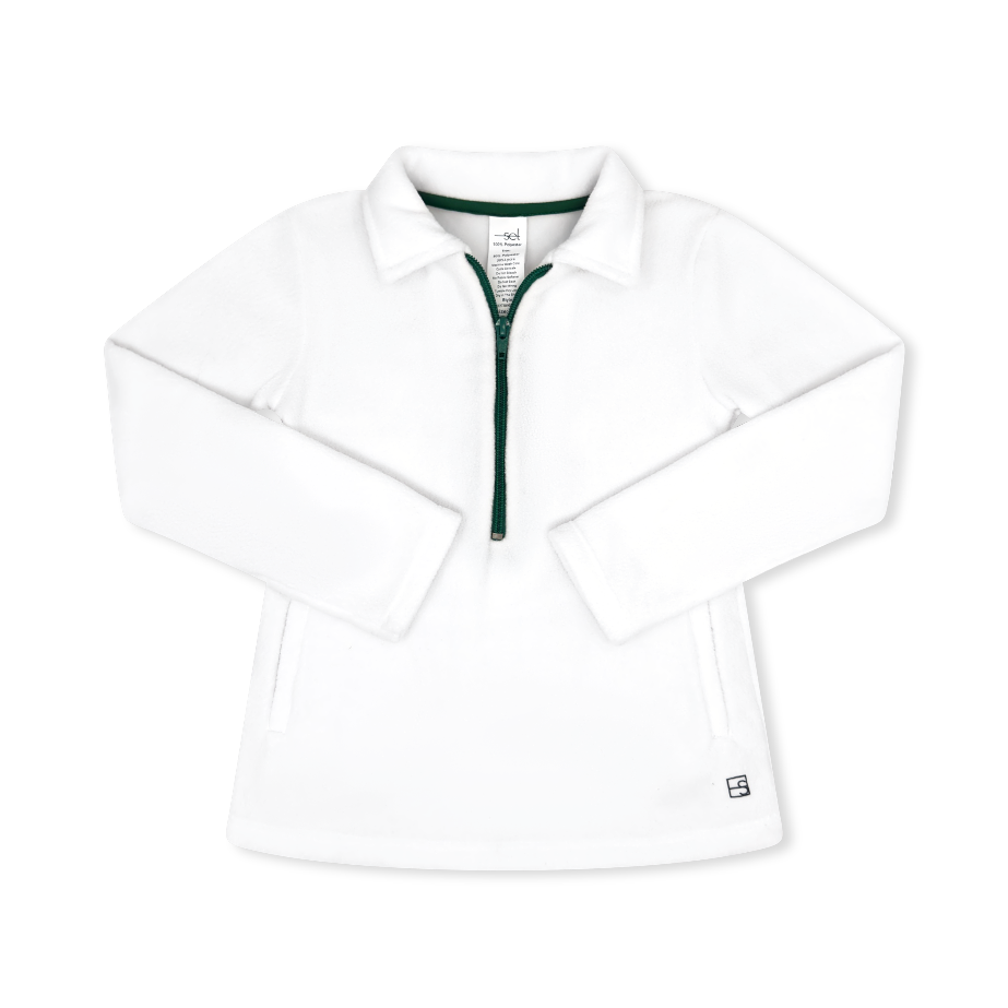 Henry Half Zip, Pure Coconut Fleece with Augusta Green