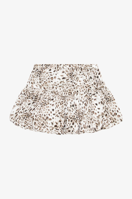 Printed Satin Tiered Bubble Skirt - Vertigo Feline