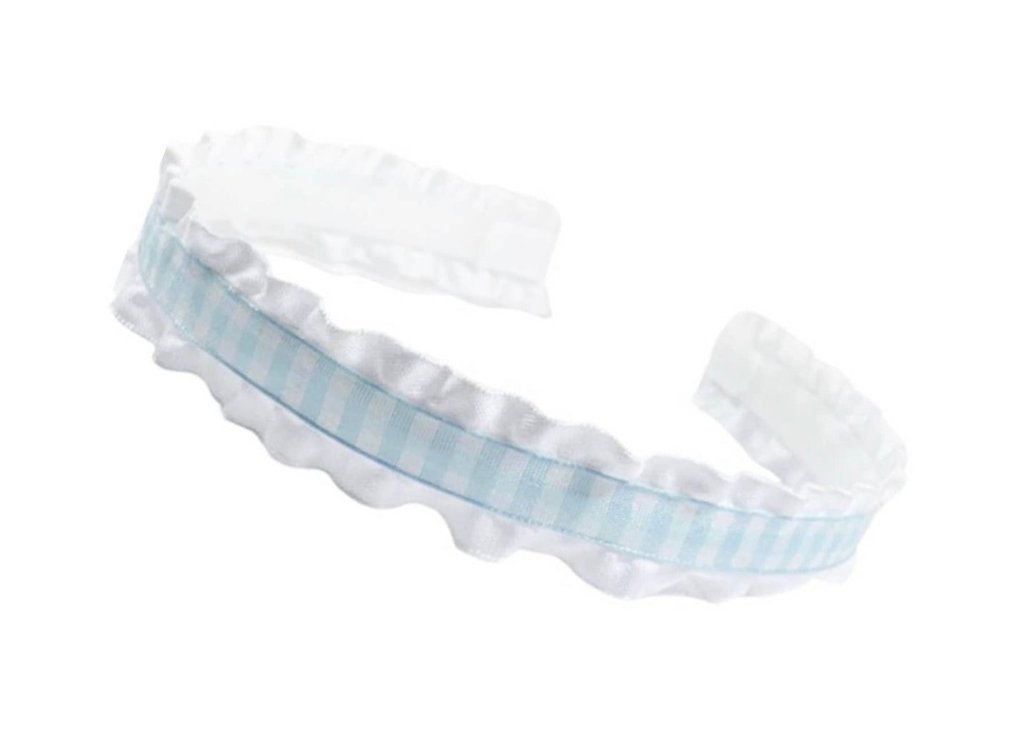 Light Blue Gingham Double Ruffle Headband