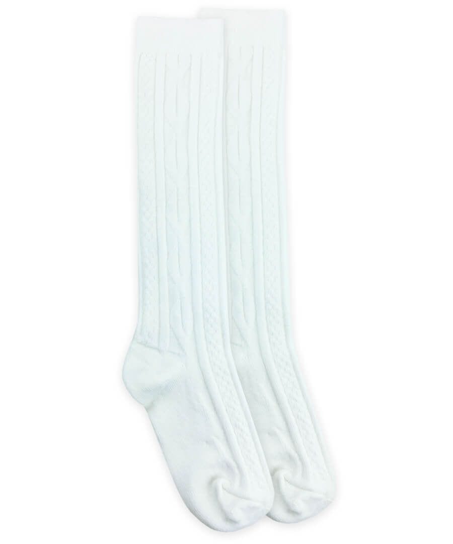 White Cable Knit Knee High Socks by Jefferies