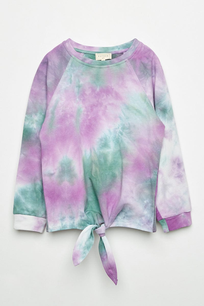 Tie-Dye Pullover Tie Front Sweatshirt
