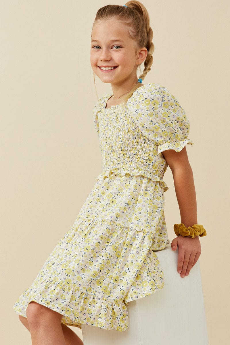 Yellow Floral Smocked Dress