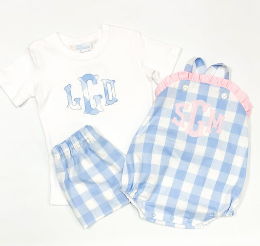 Fishtail Monogram Shorts Set (Light Blue XL Check)