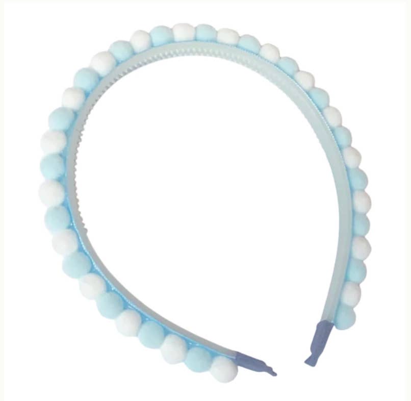 Blue & White Pom Pom Headband
