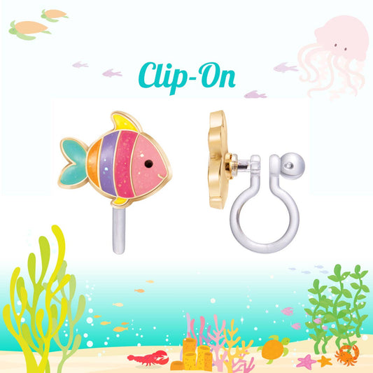 Glitter Rainbow Fish Clip On Earrings