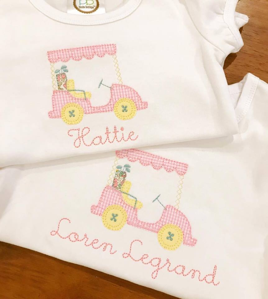 Girls Vintage Golf Cart Applique Shirt
